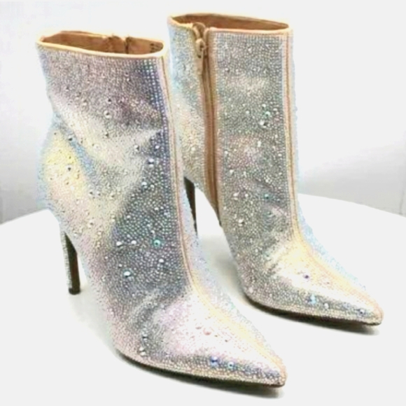 Special Listing NWT INC Diamond Holo Silver ish Boots Sparkling Beaded Booties - Picture 14 of 17